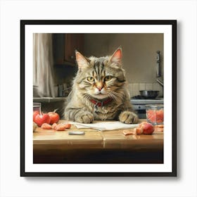 Cat At The Kitchen Table Art Print