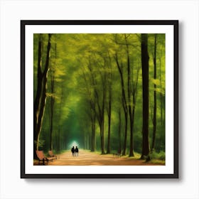 Couple Walking In The Forest Art Print