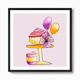 Gold And Purple Party Cupcakes Square Art Print