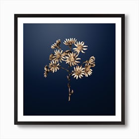 Gold Botanical Lilac Senecio Flower on Midnight Navy n.3945 Art Print