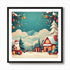 Christmas Scene With Santa Claus Art Print