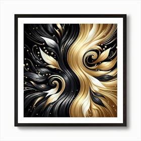 Abstract Gold And Black Swirls Art Print