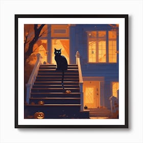 Halloween Cat In Front Of House 10 Art Print