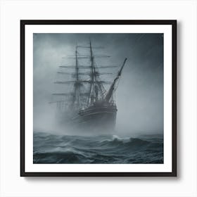 Voyager On The Sea of Fate 4/4 (ship sailing mist fog mystery ghost tall ship Victorian sail sailing galleon Atlantic pacific cruise mary celeste) Art Print