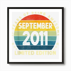 11 Year Old Gift Awesome Since September 2011 11th Birthday 1 Art Print