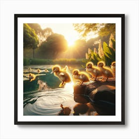 Ducklings In The Pond Poster