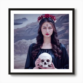 Woman Holding A Skull Art Print