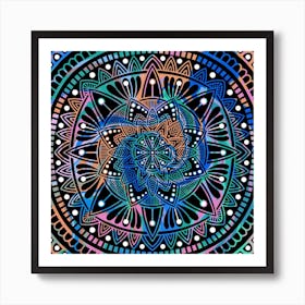 Tie dye Mandala - cool colours Art Print
