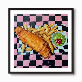 Fish & Chips Pink Checkerboard 2 Art Print