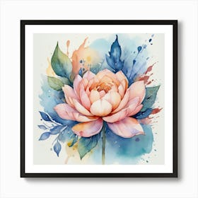 Lotus Flower Watercolor Painting Art Print