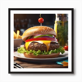 Hamburger On A Plate 187 Art Print