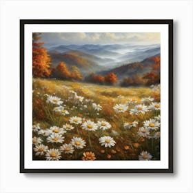 Appalachian Mountains Nature, Autumn Antique Oil Colors. Art Print