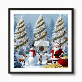 Christmas Scene With Santa Claus 3 Art Print