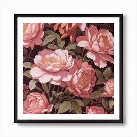 Botanical art Pink flowers wallpaper Art Print