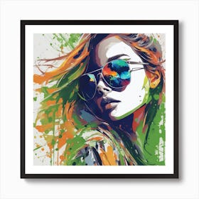 Colorful Girl With Sunglasses Art Print