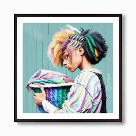 Girl Holding A Basket of Laundry Art Print