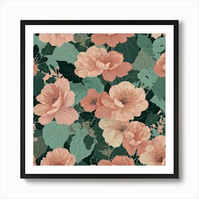 Pink Flowers Seamless Pattern Art Print