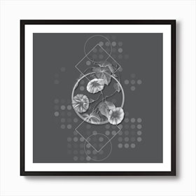 Vintage Morning Glory Botanical with Line Motif and Dot Pattern in Ghost Gray n.0013 Art Print