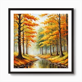 Forest In Autumn In Minimalist Style Square Composition 217 Art Print