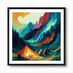 People camping in the middle of the mountains oil painting abstract painting art 2 Art Print