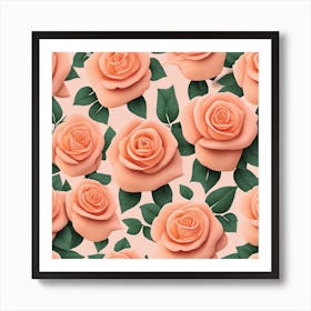 Seamless Pattern Of Peach Roses Art Print