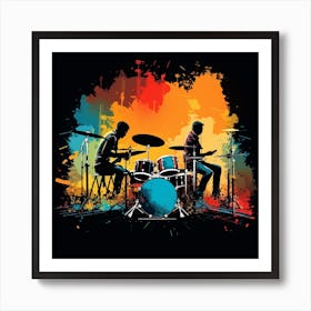 Two Drummers Playing Drums Art Print