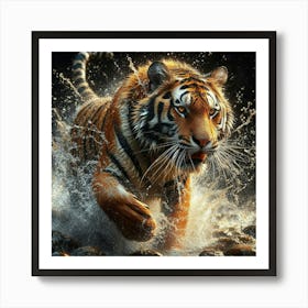 Tiger Running In Water 1 Art Print