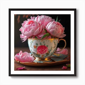 Peonies In A Teacup Art Print