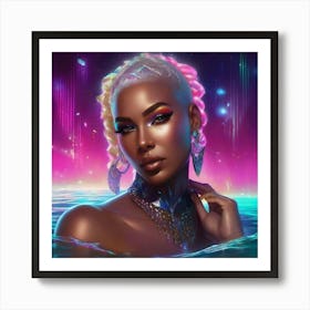 Neon Woman In The Water Art Print