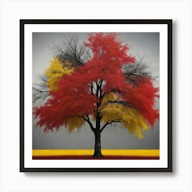 solid color gradient tree with golden leaves and twisted and intertwined branches 3D oil painting 5 Art Print