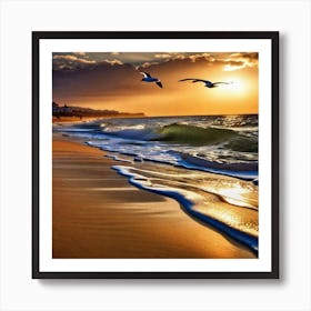 Sunset Seagulls 1 Art Print