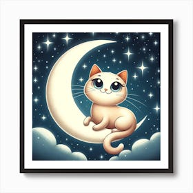 Cute Cat On The Moon Art Print