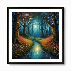Fairytale Forest The Magic of Watercolor: A Deep Dive into Undine, the Stunningly Beautiful Asian Goddess 1 Art Print