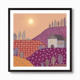 Warm Landscape And Patterns Square Art Print