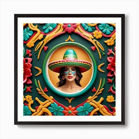 Mexican Woman In Sombrena Art Print