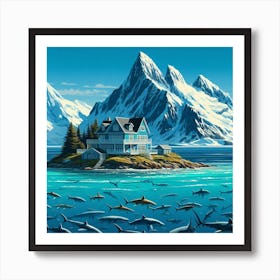 An island with sharks (Variant 2) Art Print