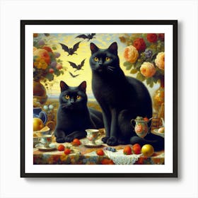 Black Cats On A Table Art Print