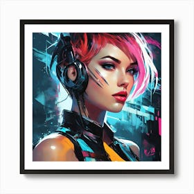 Futuristic Girl With Headphones Art Print