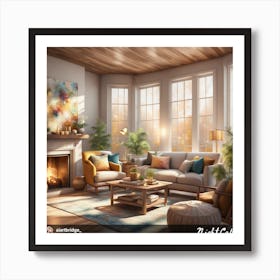 Living Room With Fireplace Art Print