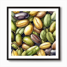 Watercolor Coffee Beans Art Print