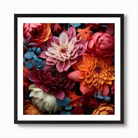 Semi realistic pink and orange flowers Art Print
