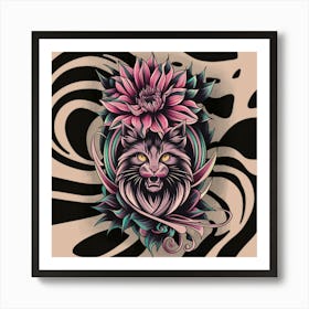 Cat With Flowers 3 Art Print