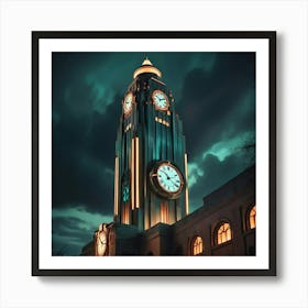 Clock Tower At Night 1 Art Print