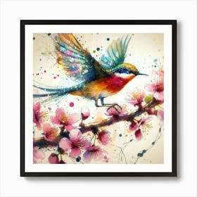 Bird In Cherry Blossoms Art Print