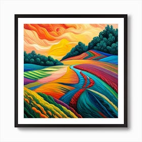 Wavy Landscape Painting Art Print