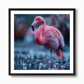 Pink Flamingo In The Rain Art Print