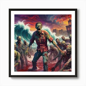 Zombies On The Beach 2 Art Print