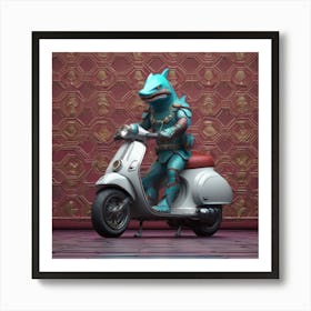 Crocodile On A Scooter Art Print