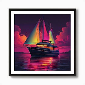 Sailboat At Night 1 Art Print