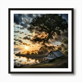 Sunset Over The Lake Art Print